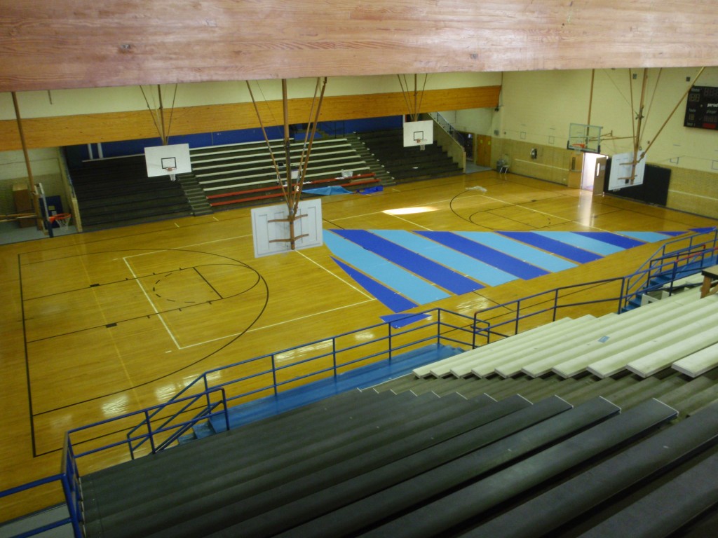 Sail laid out on gym floor